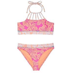 Hobie Girls Honolulu Honey Strappy High Neck Bralette Hipster Bikini Set Size 16